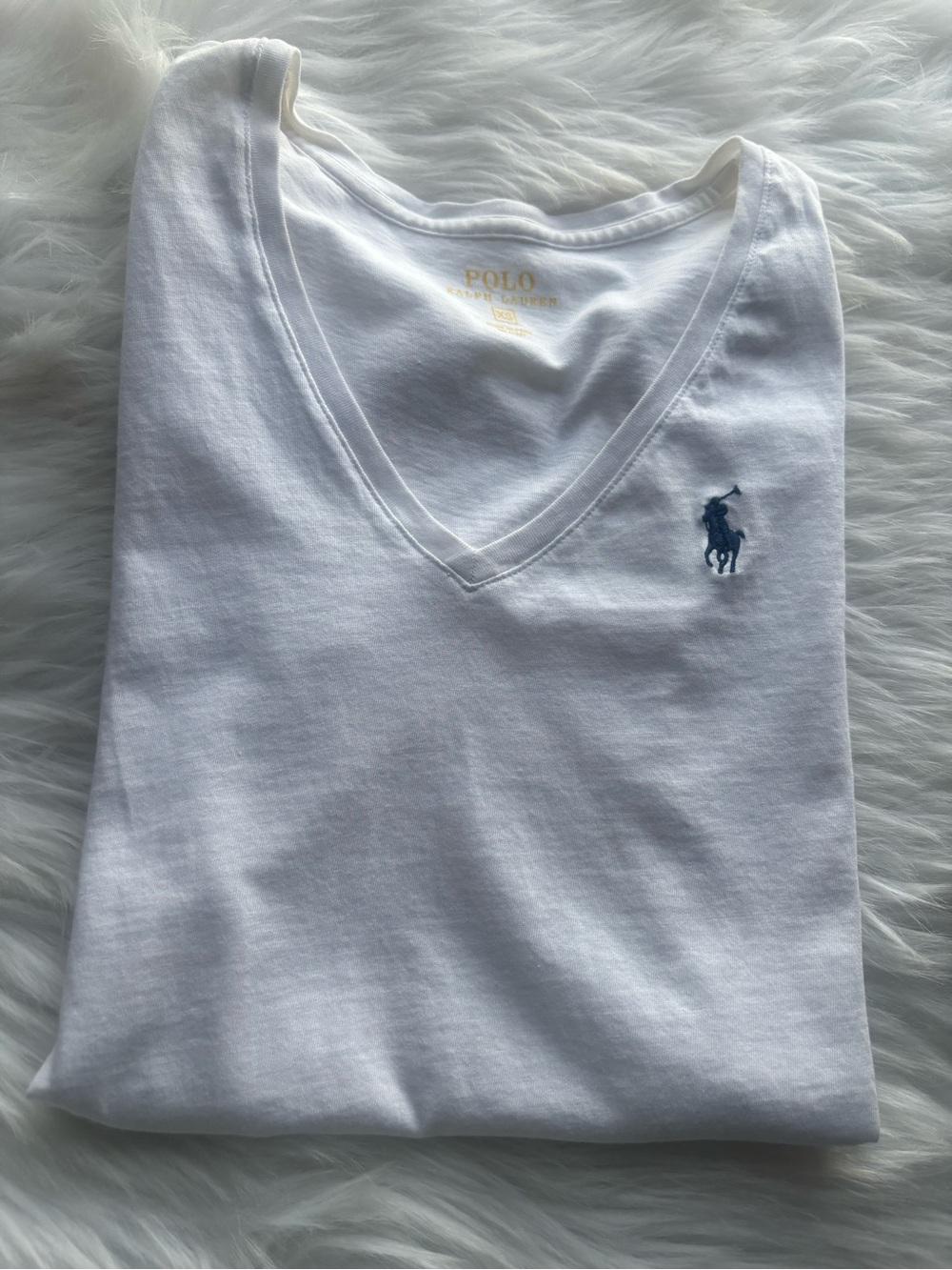 Polo by Ralph Lauren White V-Neck Tee with Navy Pony